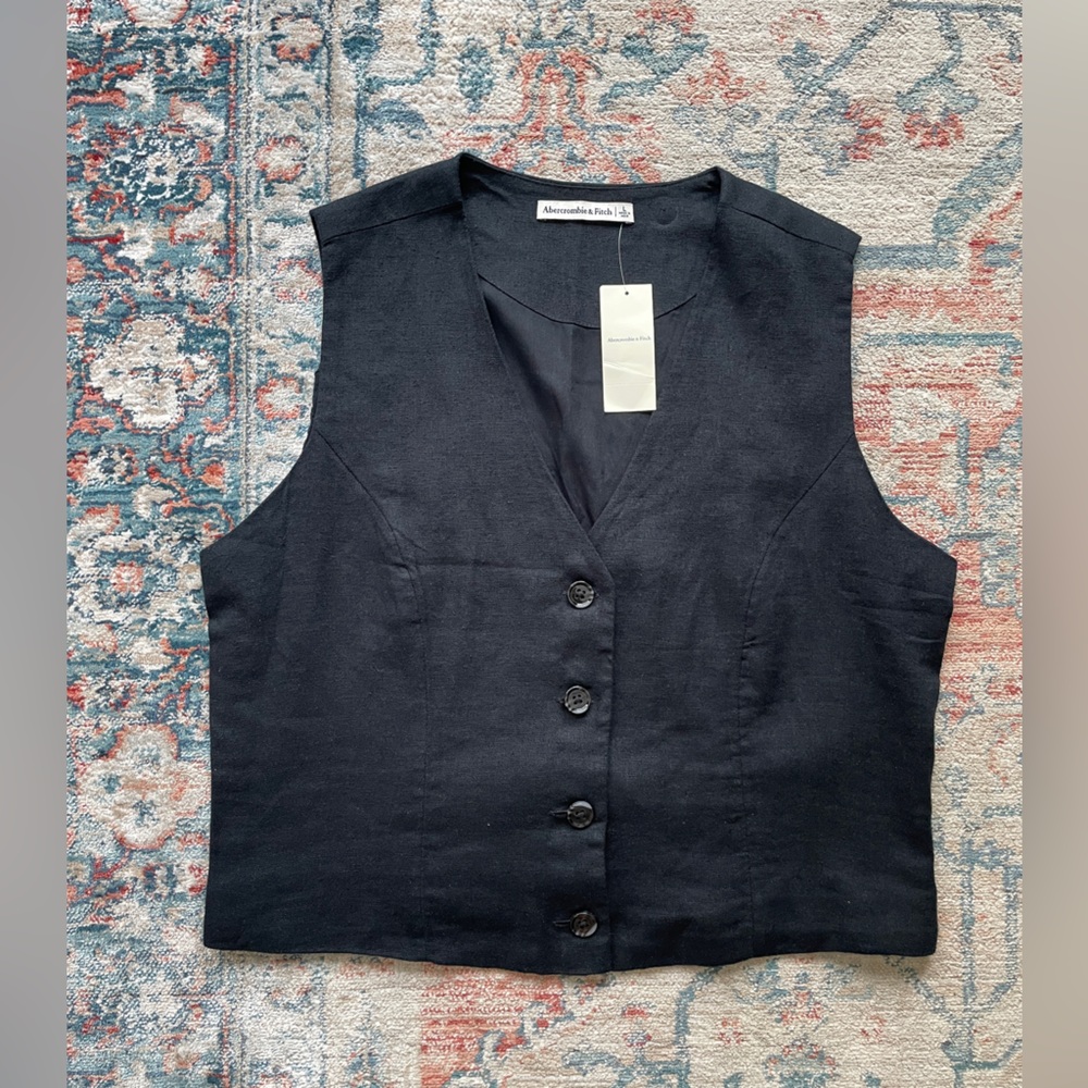 Abercrombie Women's Linen-Blend Black Vest, Large